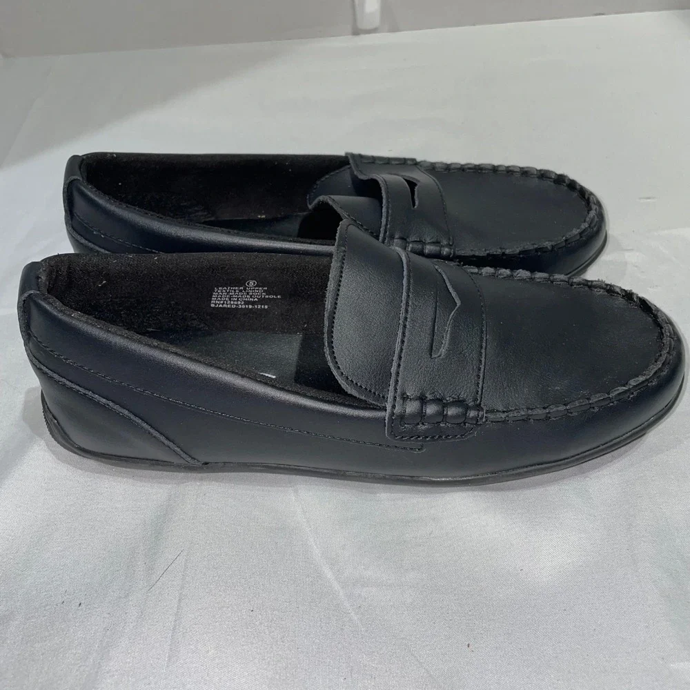 Steve Madden BJARED Boys Black Leather Penny Loafers Size 5 Slip On Dress Shoes